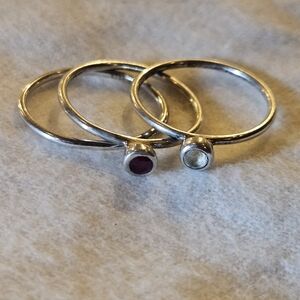 Silpada Retired 3 Set Rings R0455 Rare Ruby And White Topaz With Sterling Bands
